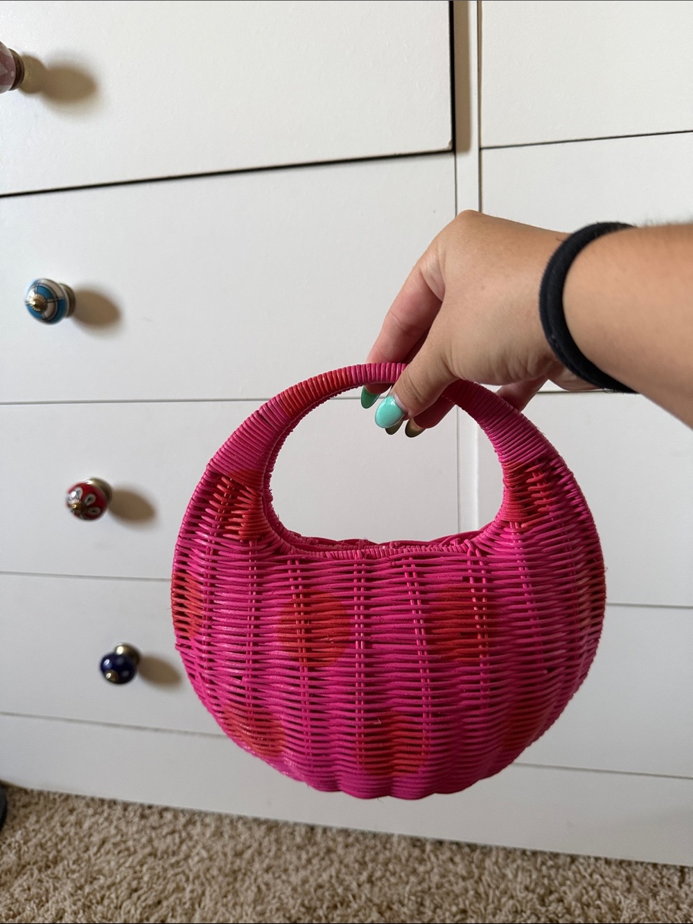 Kate Spade New York X Target - Pink and Orange Polka Dot Wicker Crescent Bag